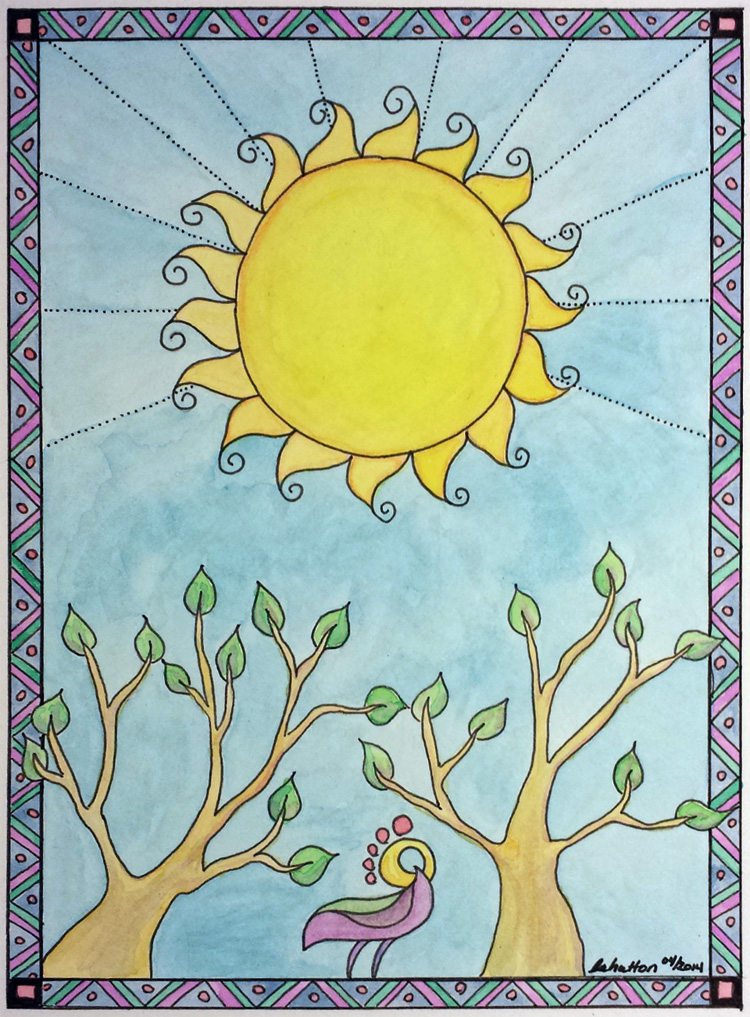 New Spring (Sunny Day v2) | Gouache and pen on paper | 7.5" x 9" | April 2014