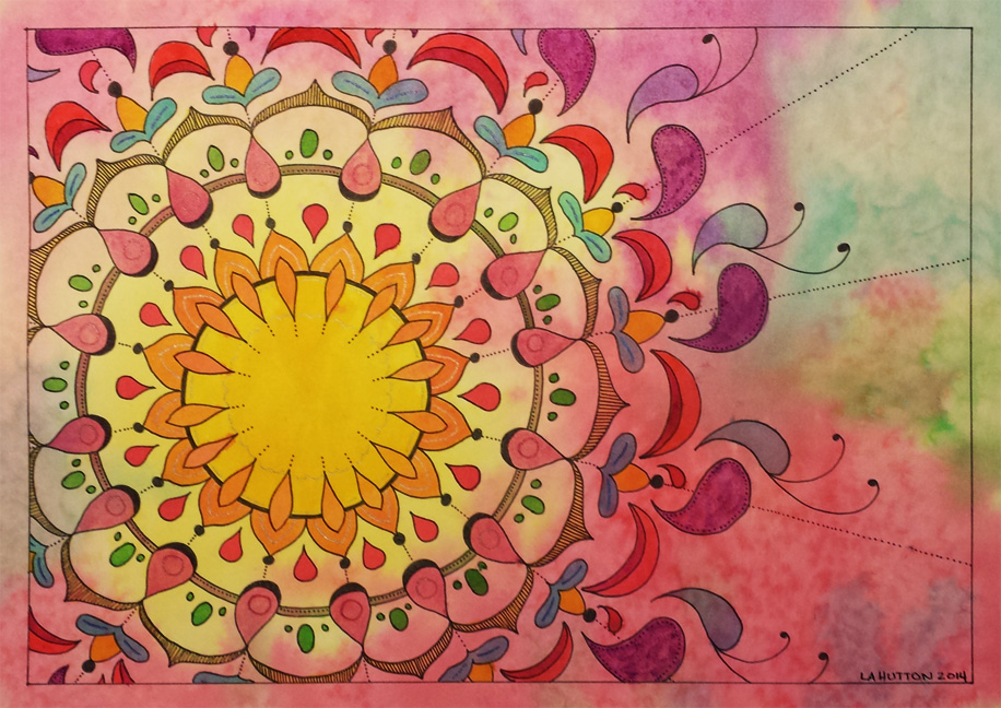 Sun Mandala I | Watercolor and pen on paper | 9" x 12" | August 2014