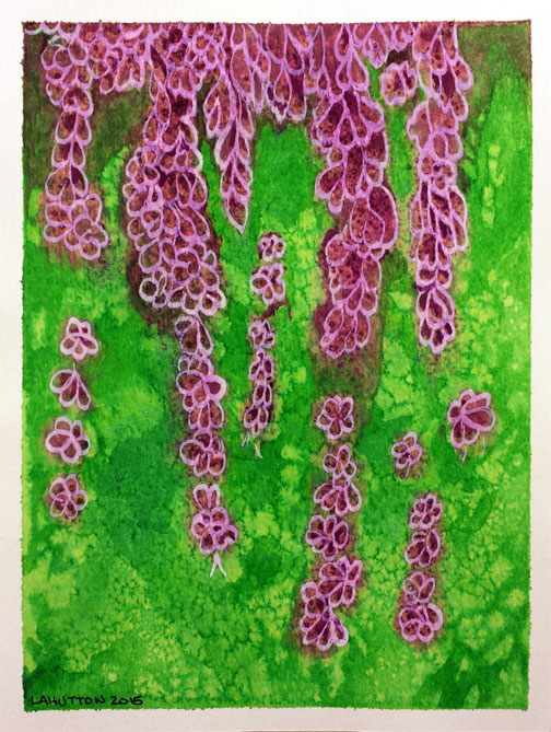 Purple Flowers | Watercolor and white Ink on paper | 4.5" x 6" | January 30-in-30 Challenge