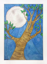 Moon (2014) | Companion piece to Sun | Watercolor and pen on paper, 7.5" x 9" | Personal Collection Moon (2014)