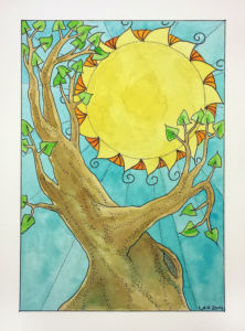 Sun (2014) | Companion piece to Moon | Watercolor and pen on paper, 7.5" x 9" | Personal Collection Sun (2014)