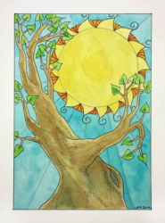 Sun (2014) | Companion piece to Moon | Watercolor and pen on paper, 7.5" x 9" | Personal Collection Sun (2014)
