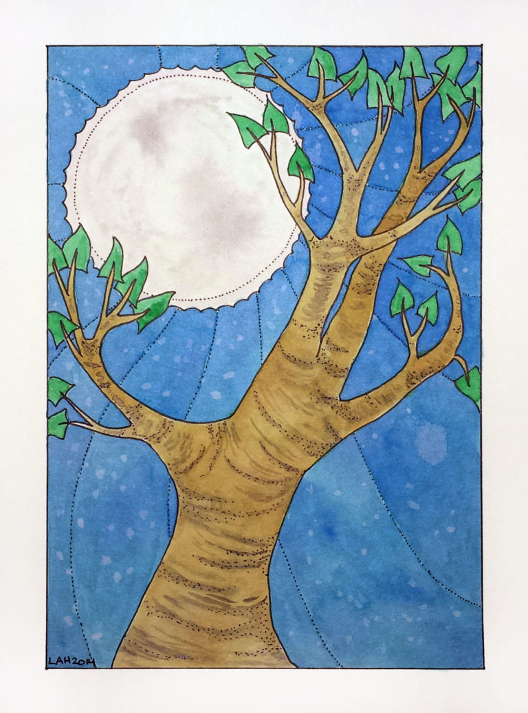 Moon | Watercolor and pen on paper | 7.5" x 9" | May 2014 | Personal Collection