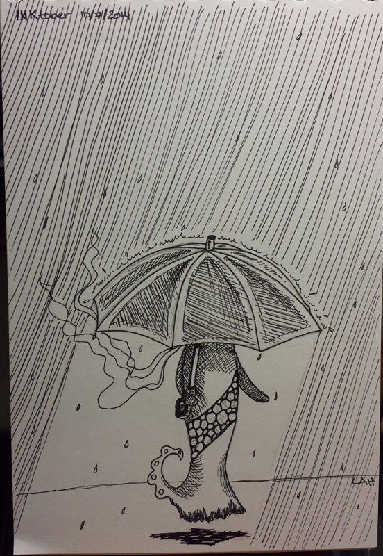 Raining | INKtober 2014 | Pen on paper, 6" x 8"