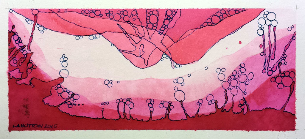 Ascent | Watercolor and blue ink on paper | 7.5" x 3.5"