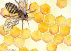Bees (Artswap #66) | Watercolor on paper | 2.5" x 3" | 2019 Bees (Artswap #66)