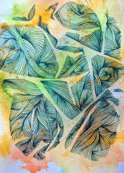 Colorplay 09 (2023-19) | Watercolor and green ink on paper | 5 in x 7 in | 2023 Colorplay 09 (2023-19) | Watercolor and green ink on paper | 5 in x 7 in | 2023